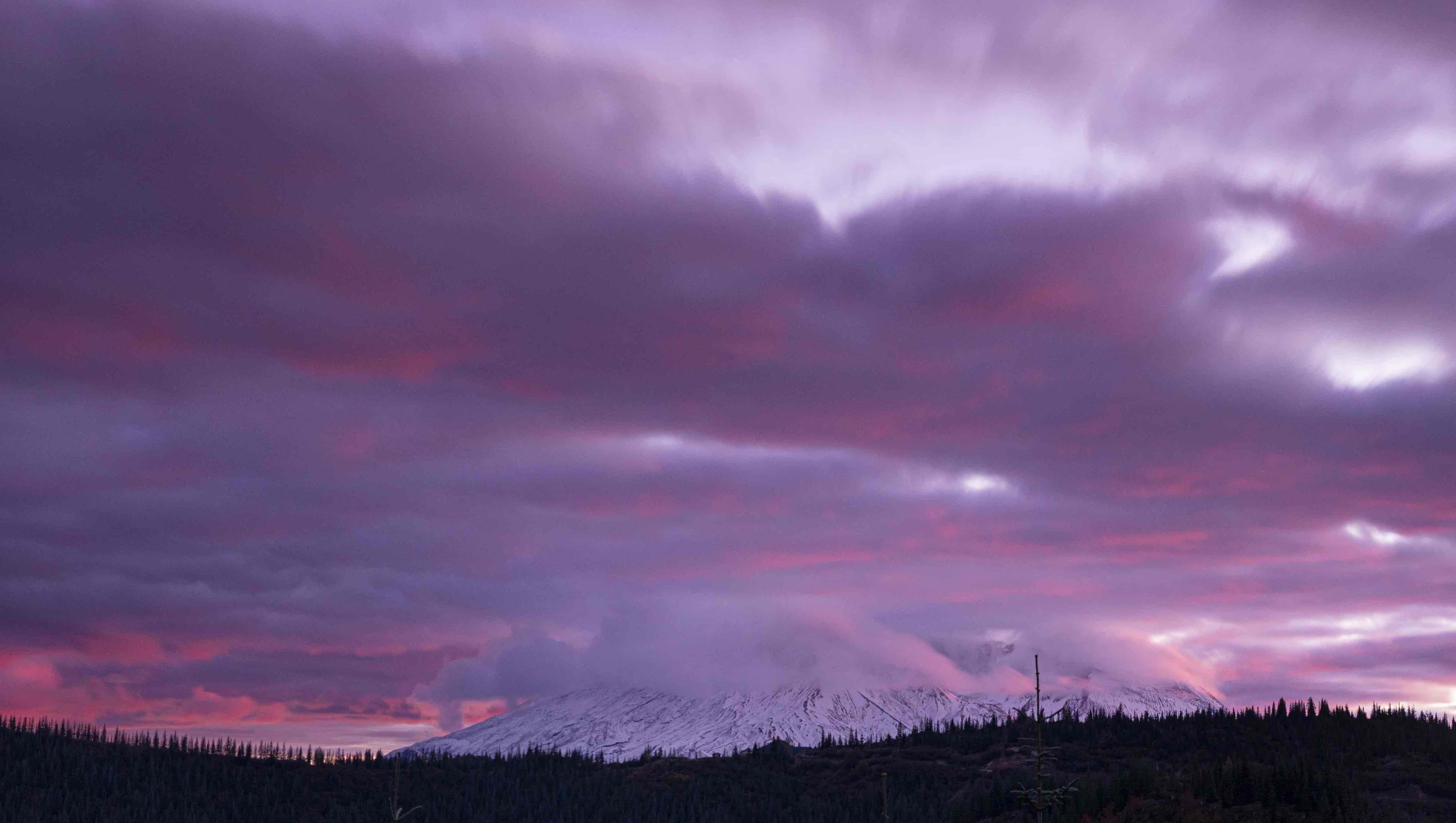 Purple clouds around Mount Saint Helens